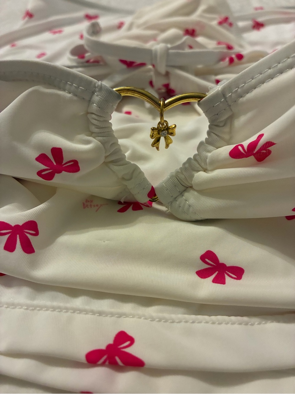 Betsey Johnson White & Pink Bow-Print One Piece and Matching Skirt Size M